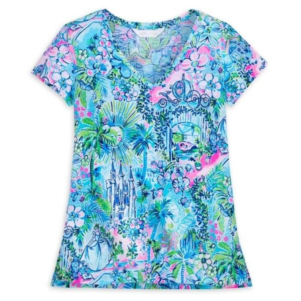 Lilly Pulitzer Cinderella Collection Disney Parks Etta V-Neck T-Shirt Size XXS
